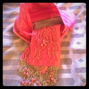 Chan luu bright pink silk scarf with hand beads